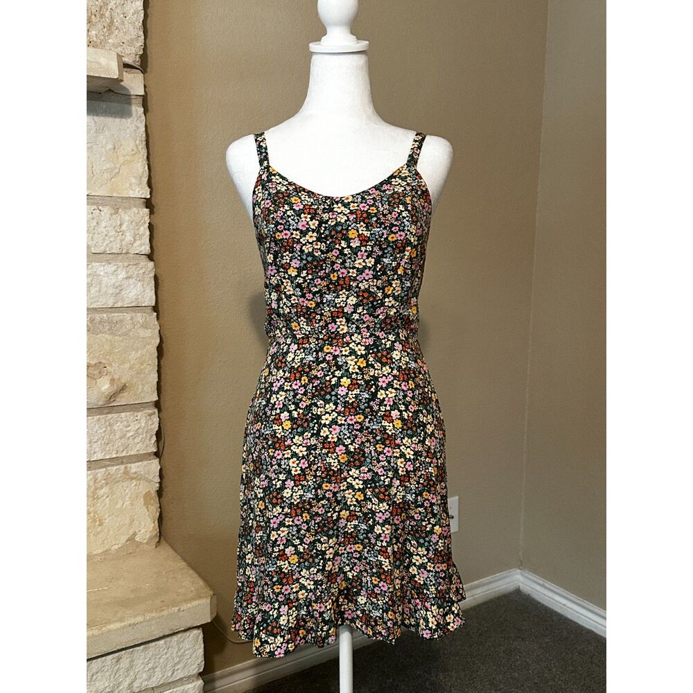 Old Navy Dark Floral Ditsy Print Smocked Back Ruffle Hem Sundress S